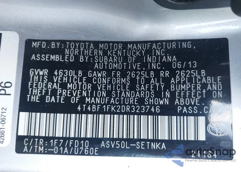 2013 Toyota Camry Le from USA, damaged, VIN 4T4BF1FK2DR323746